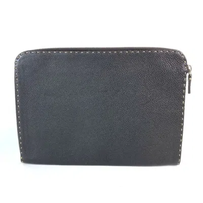Pre-owned Fendi Dark Brown Leather Clutch Bag Pouch ()