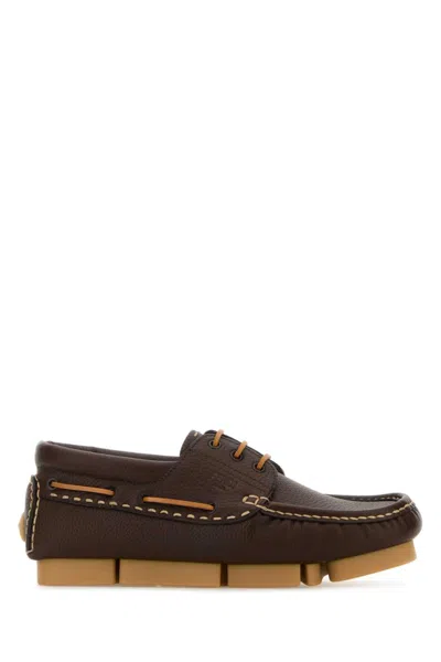 FENDI DARK BROWN LEATHER DECK LOAFERS