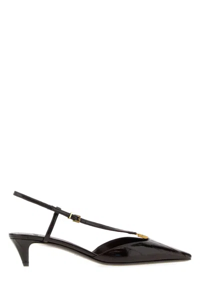 Fendi Dark Brown Leather  Ffold Pumps In Black