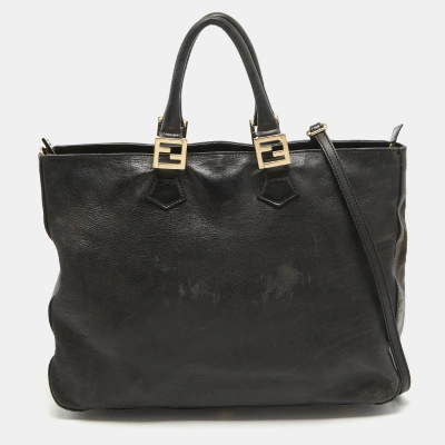 Pre-owned Fendi Dark Brown Leather Twins Tote