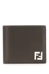 Fendi Leather And Ff Fabric Wallet In Ebano