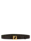 Fendi Ff Square Reversible Leather Belt In Dark Brown