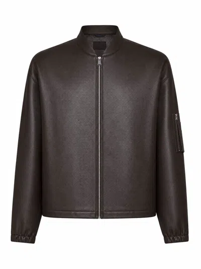 Fendi Dark Brown Micro-perforated Nappa Leather Blouson
