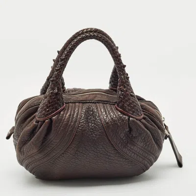 Pre-owned Fendi Dark Brown Pebbled Leather Baby Spy Bag