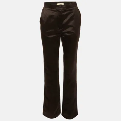 Pre-owned Fendi Dark Brown Satin Straight Fit Trousers S