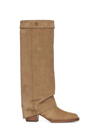 Fendi Women Dark Dove Grey Suede Minerva Boots In Multi