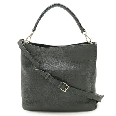Pre-owned Fendi Dark Gray Leather Handbag Shoulder Bag ()