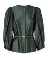 Fendi Satin Jacket With Balloon Sleeves And Belt In Green
