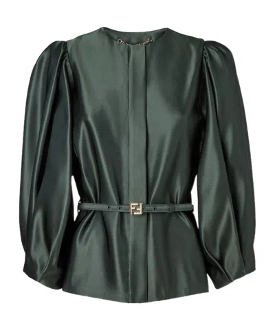 Fendi Dark Green Duchess Satin Jacket