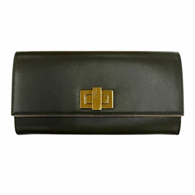 Pre-owned Fendi Dark Green Leather Long Wallet (bi-fold) ()