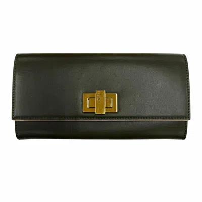 Pre-owned Fendi Dark Green Leather Long Wallet (bi-fold) ()
