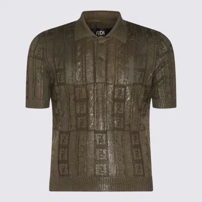 Fendi Ff Wool Blend Lurex Polo In Loden