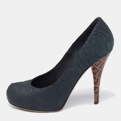 Pre-owned Fendi Dark Green Python Superstar Platform Pumps Size 37.5