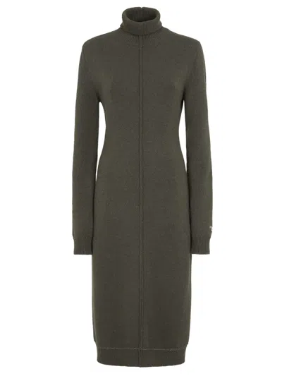 FENDI DARK GREEN ROLL NECK LONG-SLEEVE DRESS