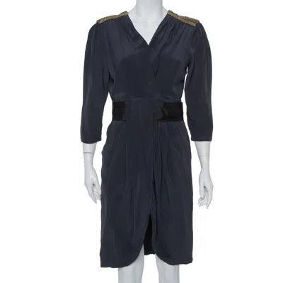 Pre-owned Fendi Dark Green Silk Embellished Detail Draped Mini Dress M