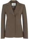 Fendi Dark Green Wool Mohair Blazer In Brown