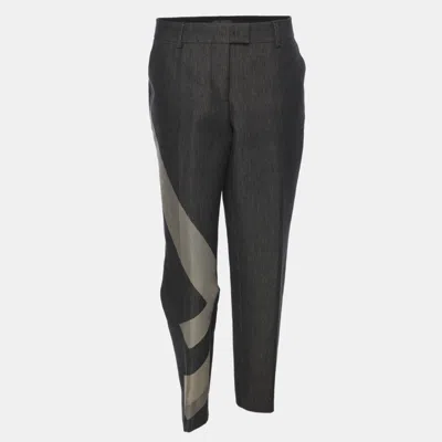 Pre-owned Fendi Dark Grey Denim Geometric Logo Slim Fit Trousers M In Gray