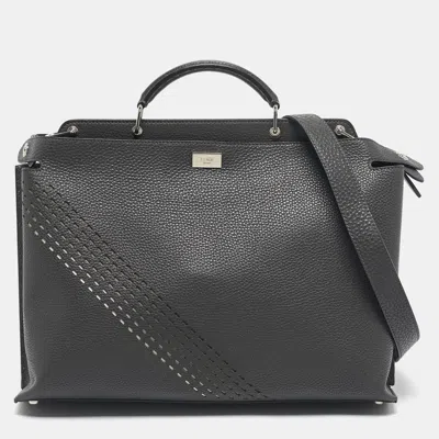 Pre-owned Fendi Dark Grey Leather Peekaboo Iconic Essential Bag In Gray