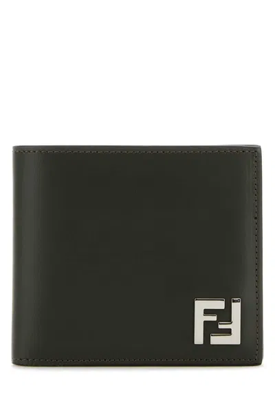 Fendi Dark Grey Leather Wallet In Gray