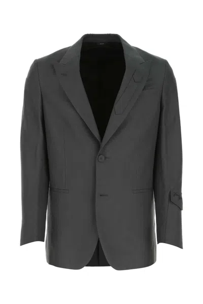 Fendi Dark Grey Linen Blend Blazer In F0y8x