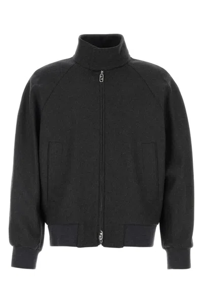 FENDI GREY LOGO PATCH JACKET