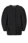 Fendi Women Wool Blouson With Mink Pockets And Inner Ff Logo In Gray
