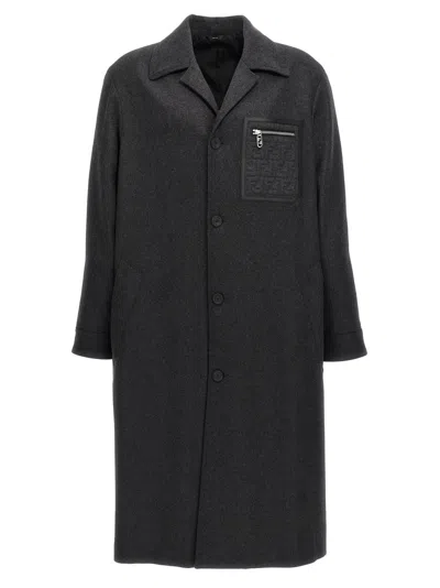 FENDI DARK GREY WOOL TRENCH COAT