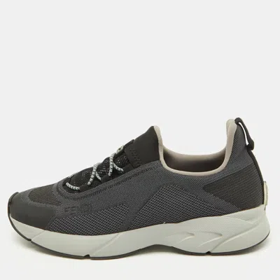 Pre-owned Fendi Dark Grey/black Knit Fabric Faster Slip On Low Top Sneakers Size 40
