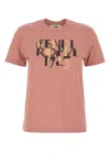 Fendi Pink Cotton T-shirt With Logo Print Women In Pink