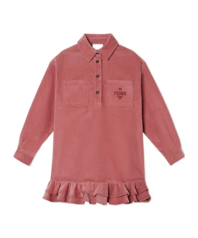 Fendi Kids' Dark Pink Needlecord Junior Dress In Red