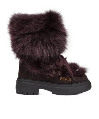 Fendi Dark Purple Fox Fur And Suede Boots