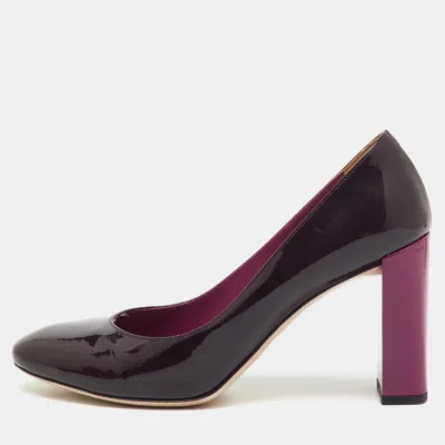 Pre-owned Fendi Dark Purple Patent Leather Round Toe Block Heel Pumps Size 39