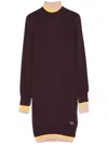 Fendi Mini Wool Dress In Dark Purple
