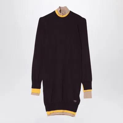 Fendi Dark Purple Wool Dress In Brown