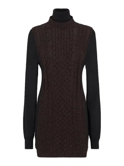 Fendi Dark Purple Wool Dress In Multi