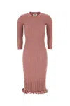 Fendi Stretch Wool Blend Dress With Ruffled Hem In Pink