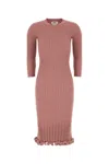 Fendi Stretch Wool Blend Dress With Ruffled Hem In Pink