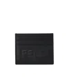 Fendi Debossed Logo Cardholder In Black