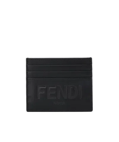 Fendi Debossed Logo Cardholder In Black