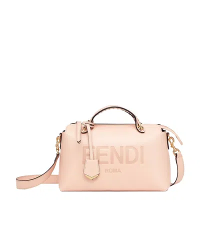 Fendi Debossed Logo Shoulder Bag In Nude