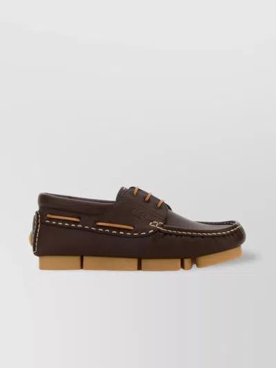 FENDI DECK LOAFERS LEATHER CONTRAST STITCHING