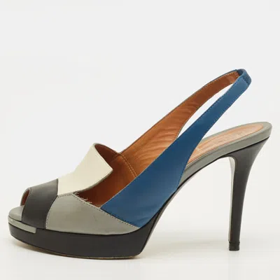 Pre-owned Fendi Decollete Size 36 Multicolor Leather Peep Toe Platform Slingback Pumps