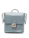 Fendi Leather Backpack Adjustable Straps Drawstring Top Handle In Blue