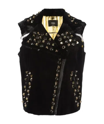 Fendi Decorated Locomotive Vest Jacket In Black