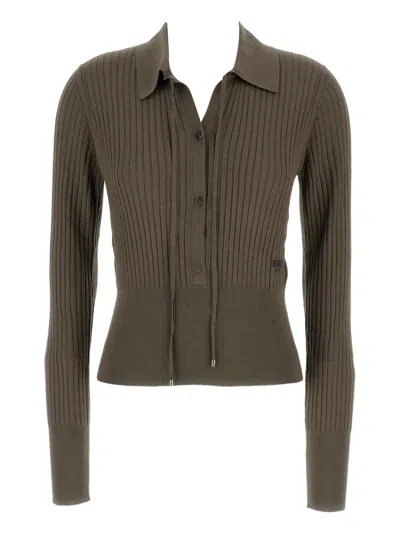 Fendi Deep V-neck Polo Sweater With Bow Tie - Size 40 In Brown