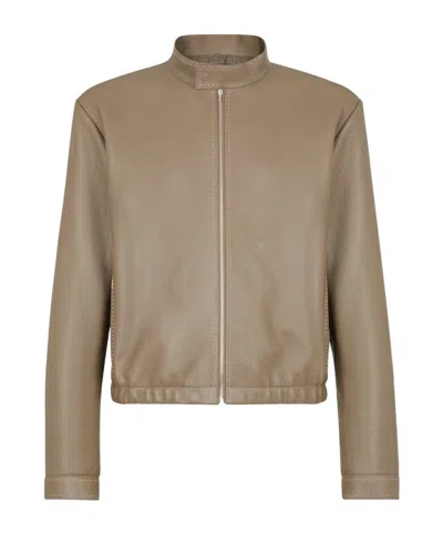 Fendi Deerskin Selleria Blouson In Nude