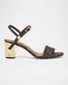 Fendi Women Delfina Ff Brown Jacquard Sandals In Black