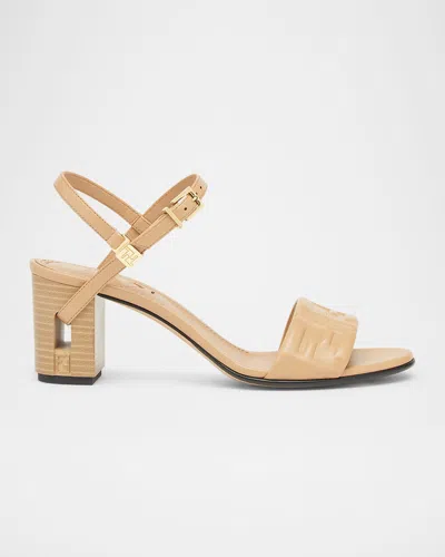 Fendi Delfina Ff Leather Block-heel Sandals In Darkhoney
