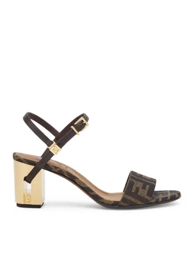 Fendi Women Delfina Medium Heel Sandals In Ff Jacquard In Multi