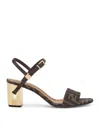 Fendi Women Delfina Ff Brown Jacquard Sandals In Black